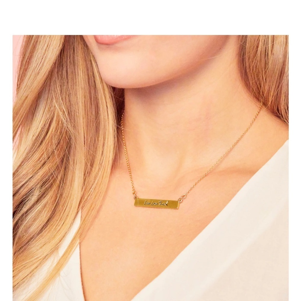 Teacher Gift Necklace Gold Bar “Live Love Teach” Foxy Originals 14K Plated NWT - Picture 2 of 8
